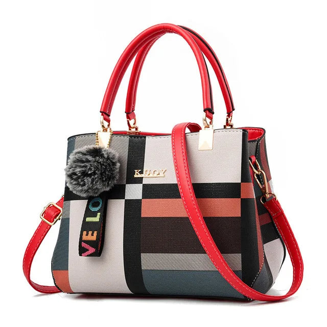 Plaid Fur Accent Satchel