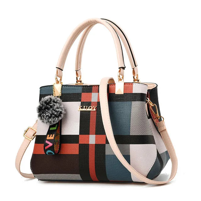 Plaid Fur Accent Satchel