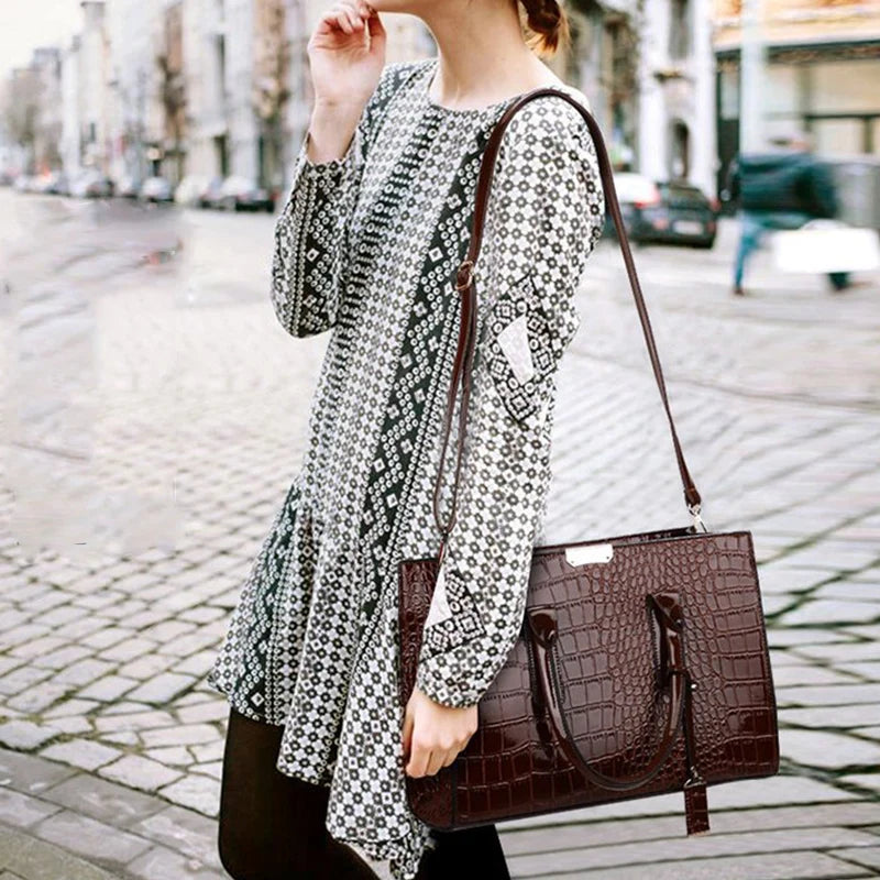 Crocodile Patent Satchel Bag