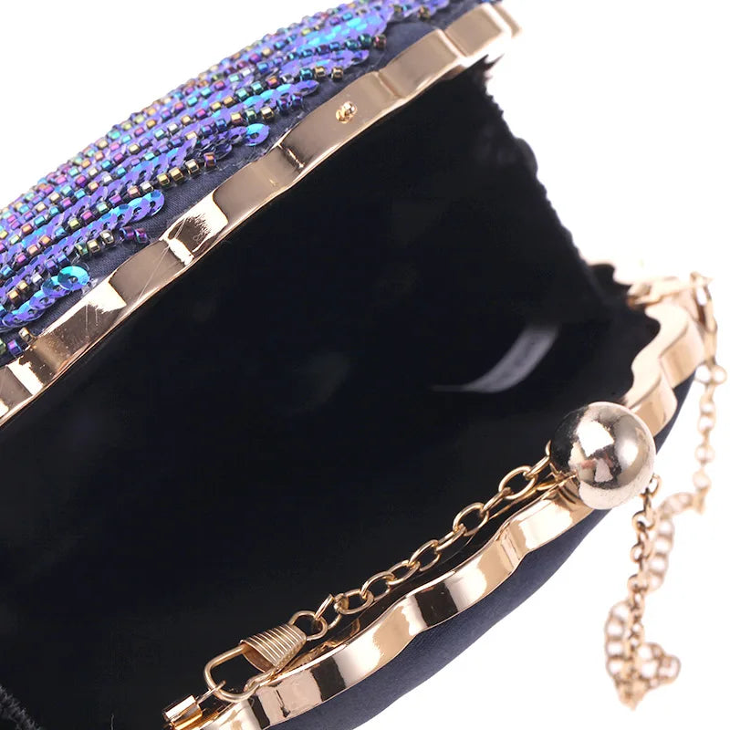 Embroidered Shell Sequin Clutch