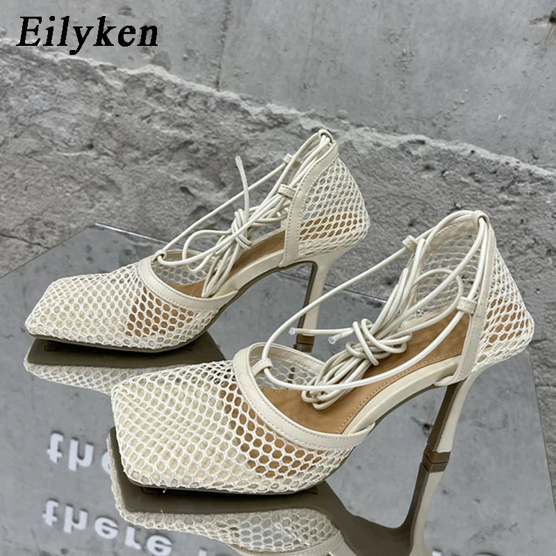 Mesh Lace Up Stilettos