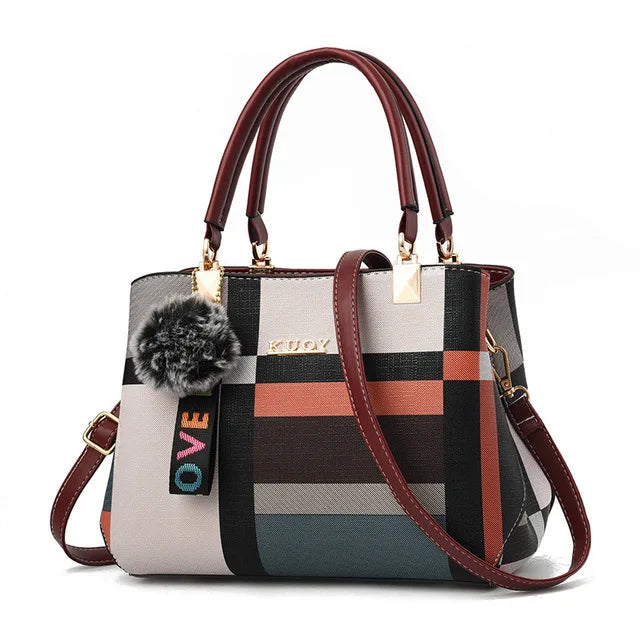 Plaid Fur Accent Satchel