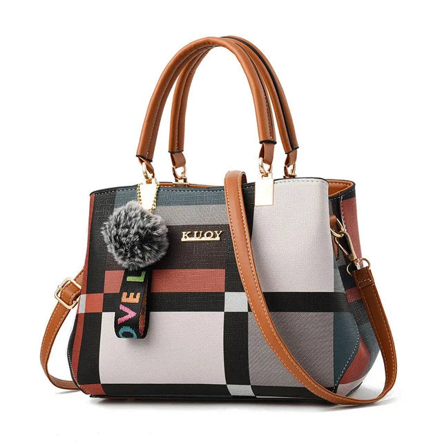 Plaid Fur Accent Satchel