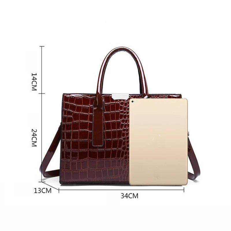Crocodile Patent Satchel Bag
