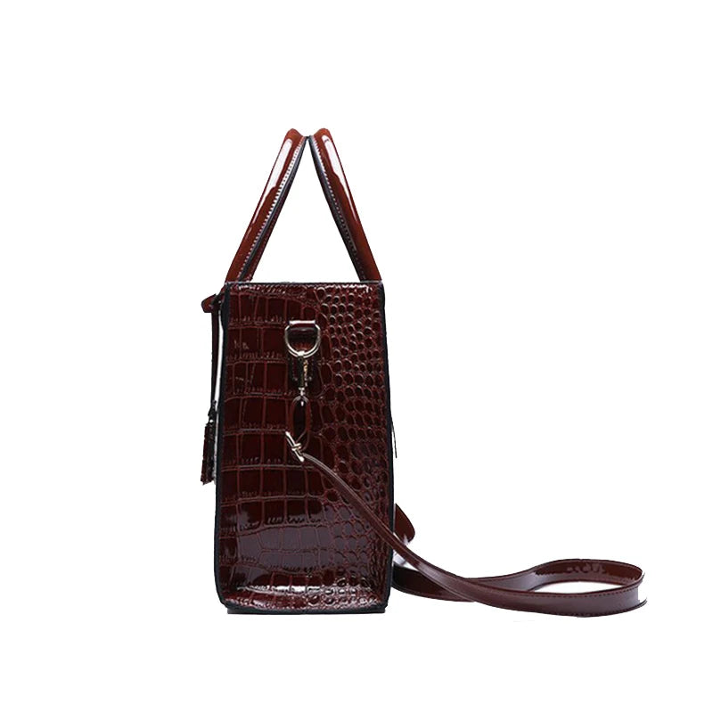 Crocodile Patent Satchel Bag