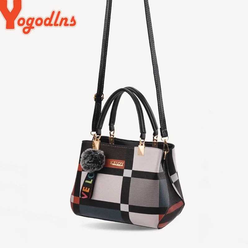 Plaid Fur Accent Satchel