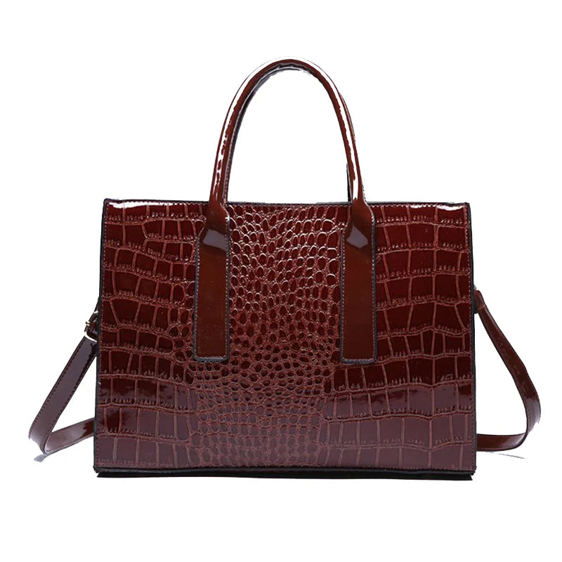 Crocodile Patent Satchel Bag