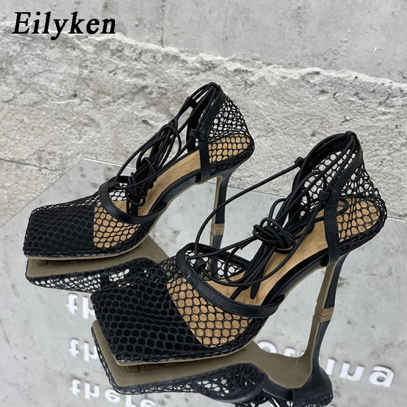 Mesh Lace Up Stilettos