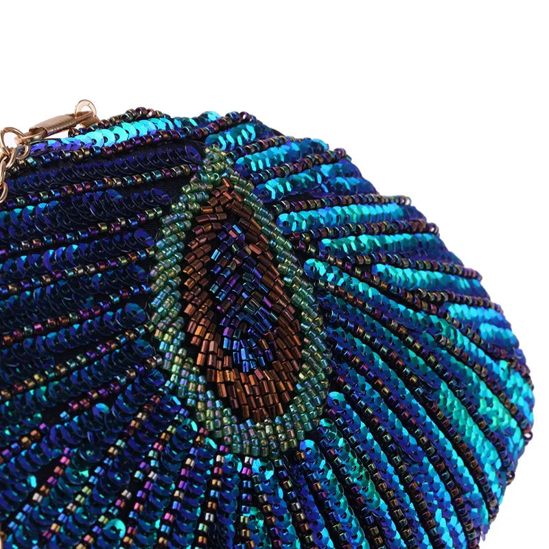Embroidered Shell Sequin Clutch
