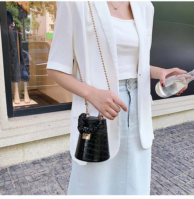 Crocodile Texture Bucket Bag