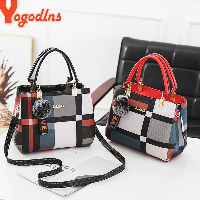 Plaid Fur Accent Satchel