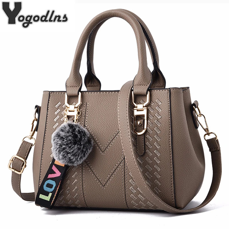Fur Accent Satchel Bag