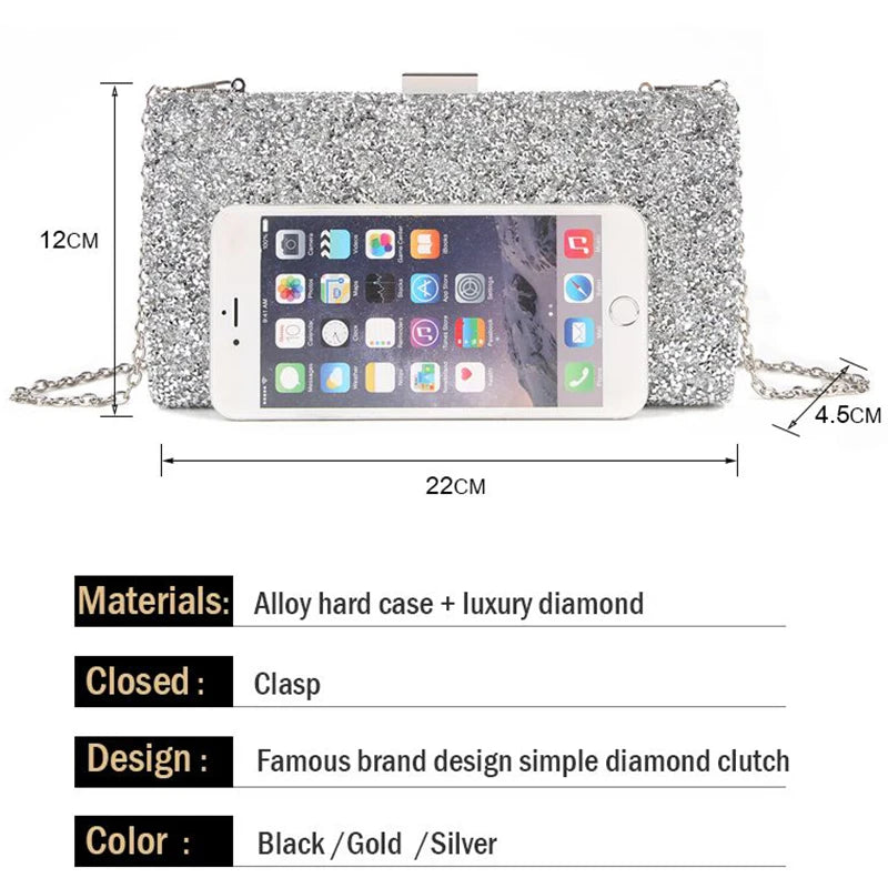 Diamond Sequin Chain Clutch
