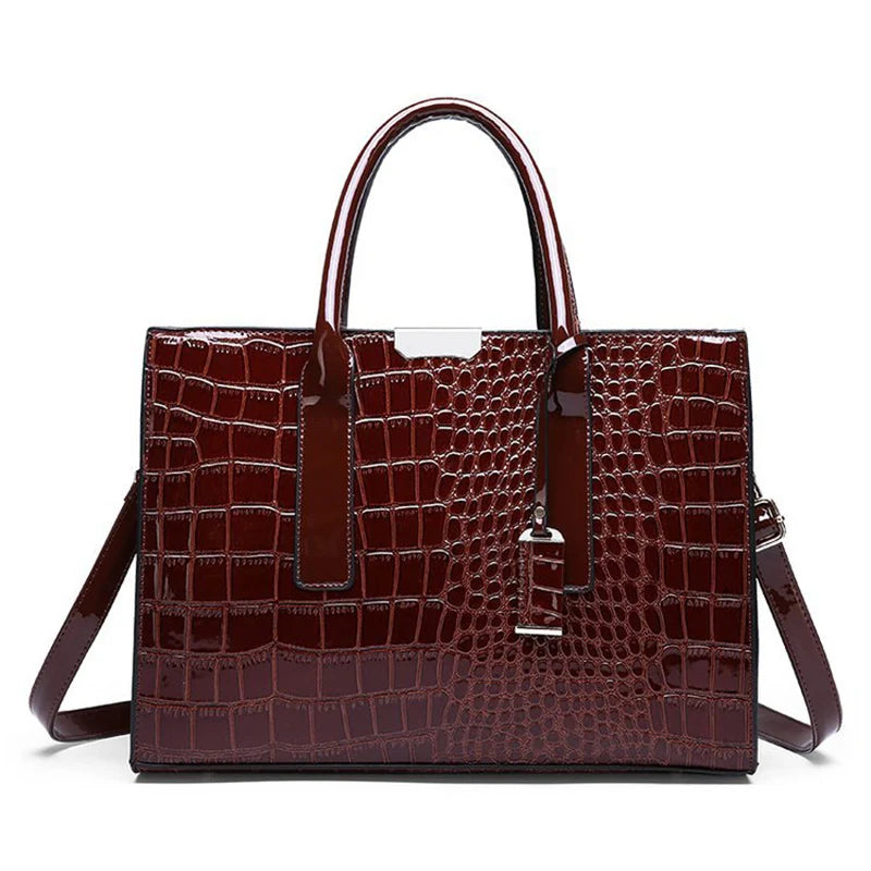Crocodile Patent Satchel Bag