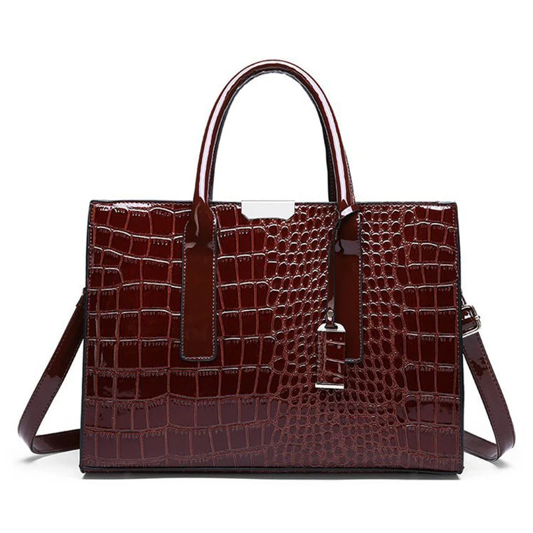 Crocodile Patent Satchel Bag