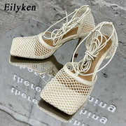 Mesh Lace Up Stilettos