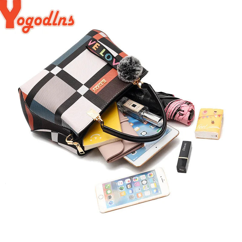 Plaid Fur Accent Satchel