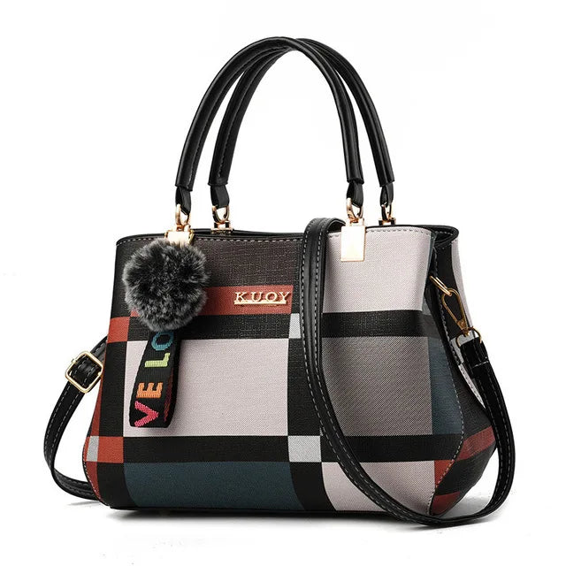Plaid Fur Accent Satchel