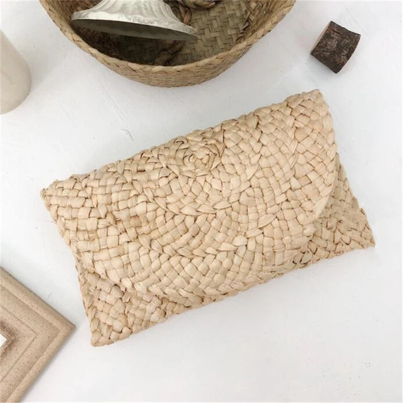 Straw Knitted Envelope Clutch