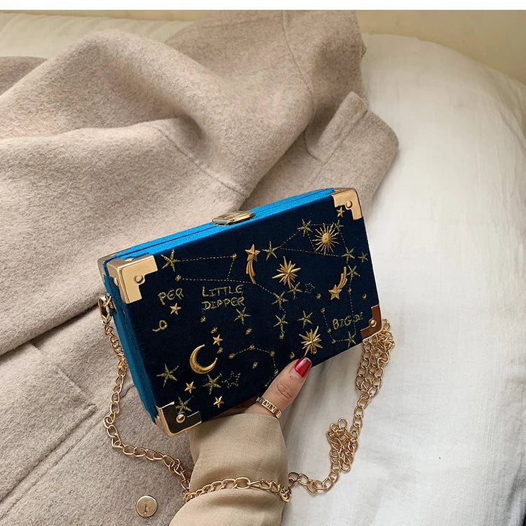 Embroidered Geometric Box Clutch