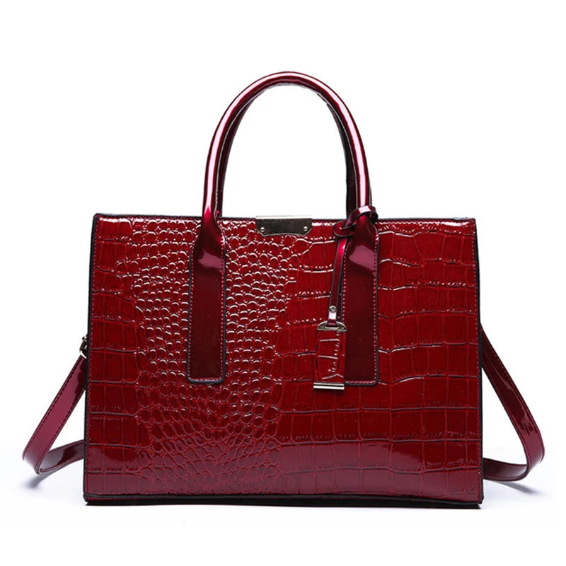 Crocodile Patent Satchel Bag