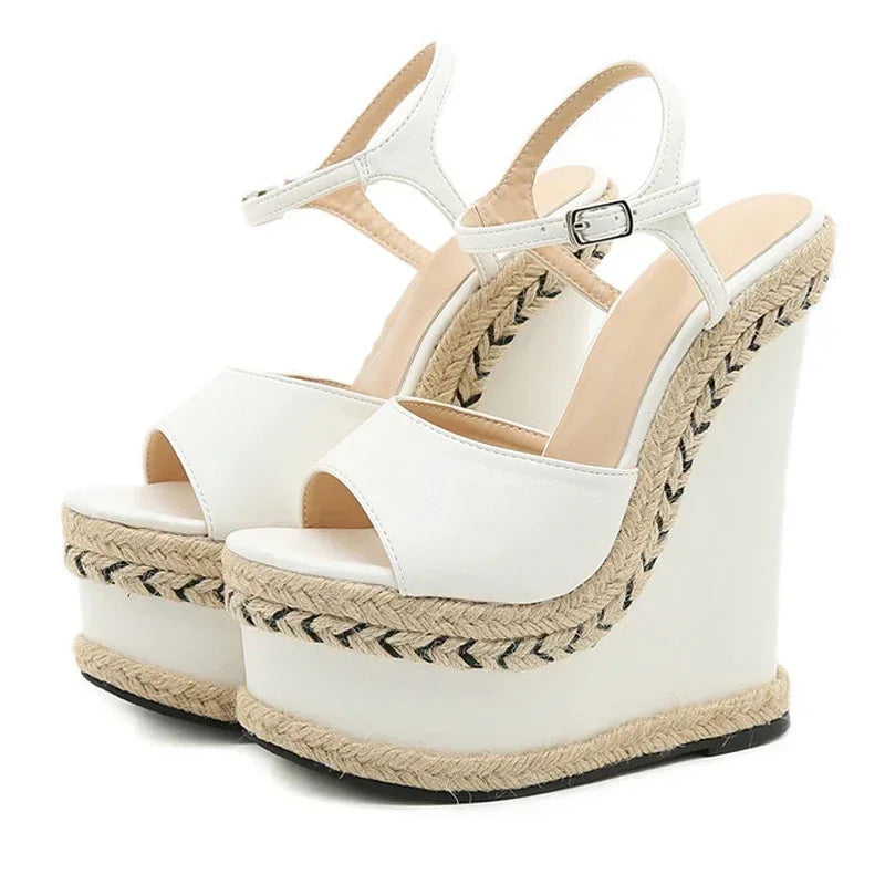 Eilyken Size 35-42 White Sandals For Women Summer Fashion Open Toe Ankle Buckle Strap Platform Wedge High Heels Dress Lady Shoes