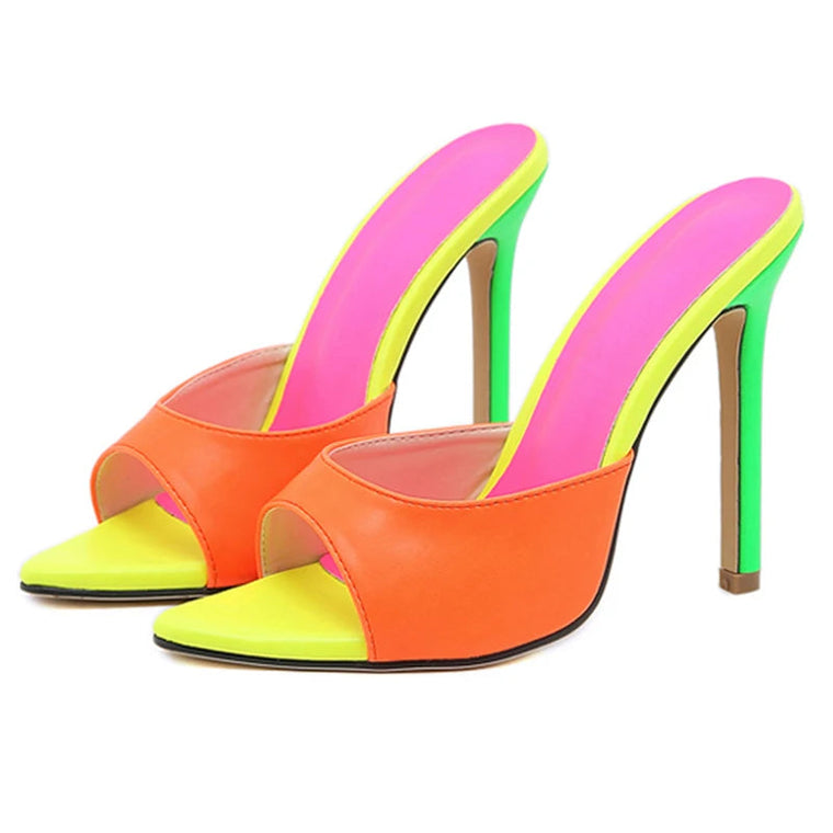 Orange Pointed Mule Heels