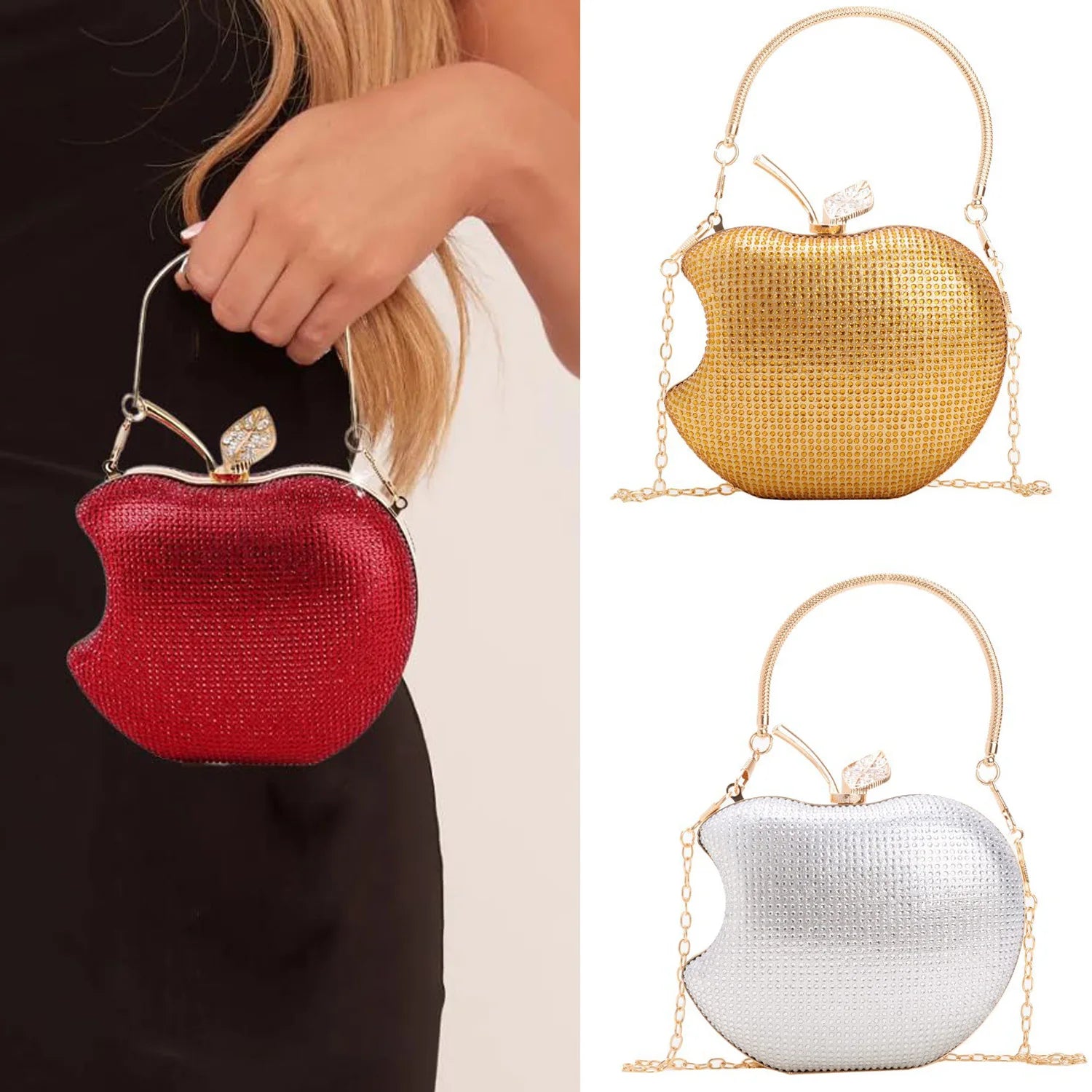Apple Rhinestone Crystal Clutch