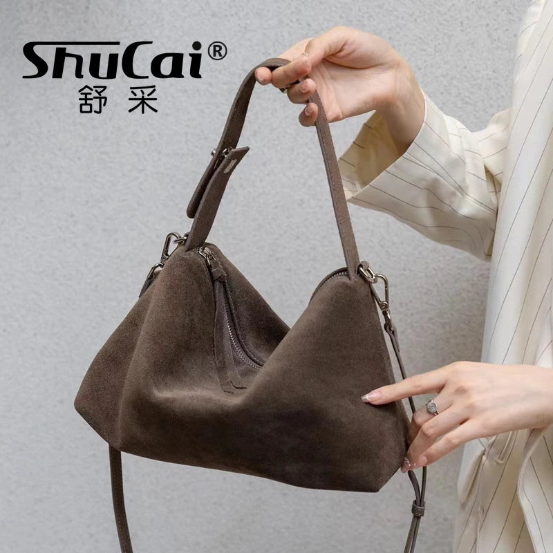 Suede Boston Shoulder Bag