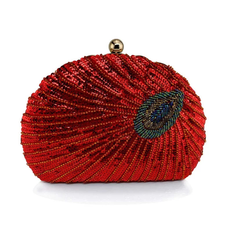 Embroidered Shell Sequin Clutch