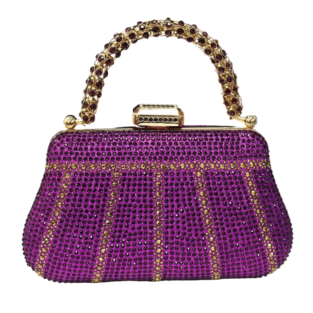 Popular In Nigeria Exquisite Evening Bags With Diamond Design Fashion Handle Clutch Rhinestone Embellished Long Chain Bag