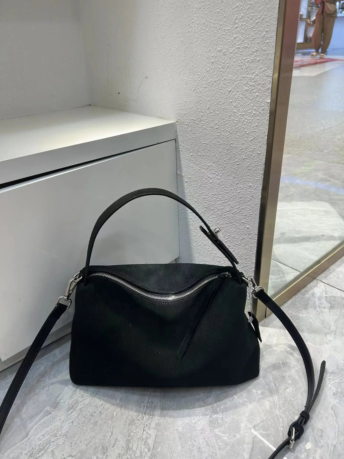 Suede Boston Shoulder Bag