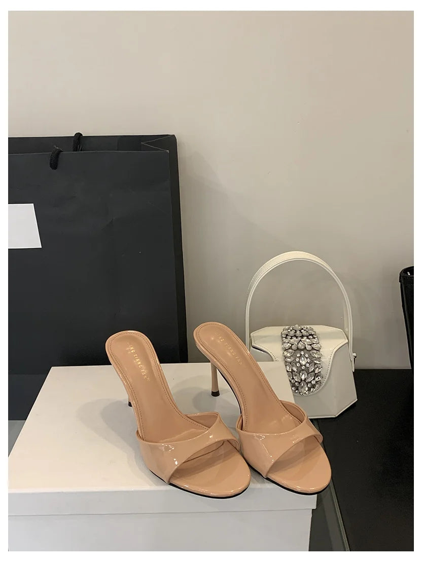 Patent Open Toe Mules