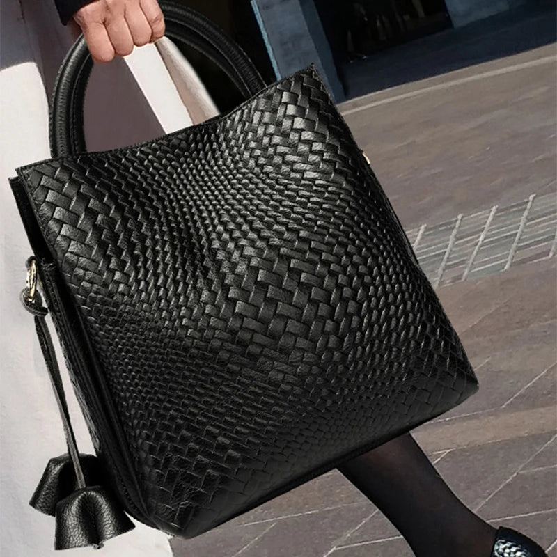 Woven Cowhide Commuter Handbag