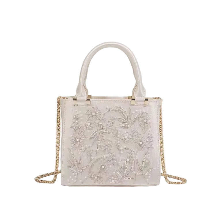 Pearl Embroidered Jacquard Clutch