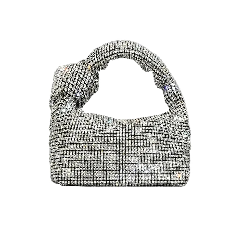 Handle Rhinestones Knot Evening Bags Silver Crystal Top Handle Bag for Women Purses and Handbags Luxury Designer Handbag Tote