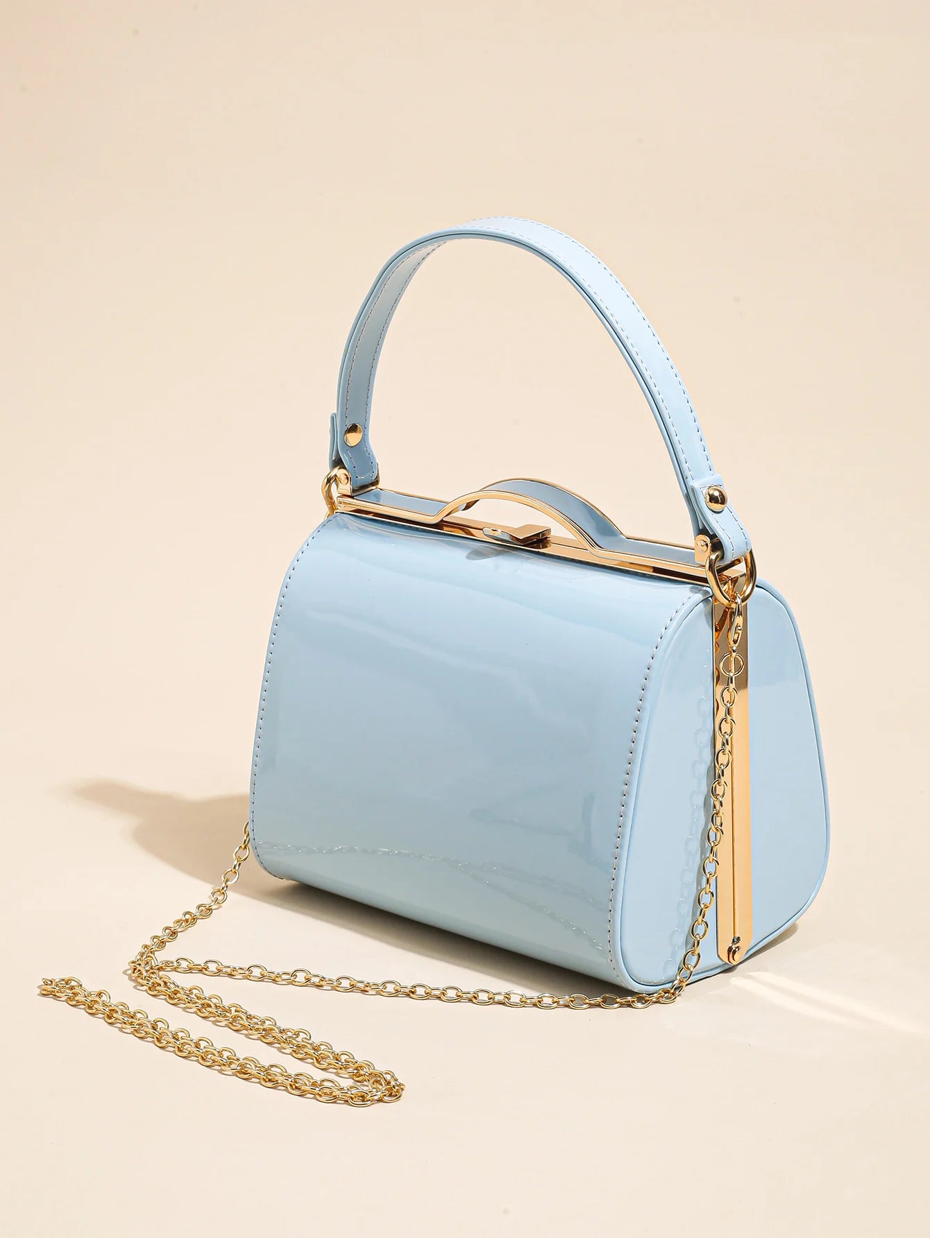 Pearlescent Patent Shell Clutch