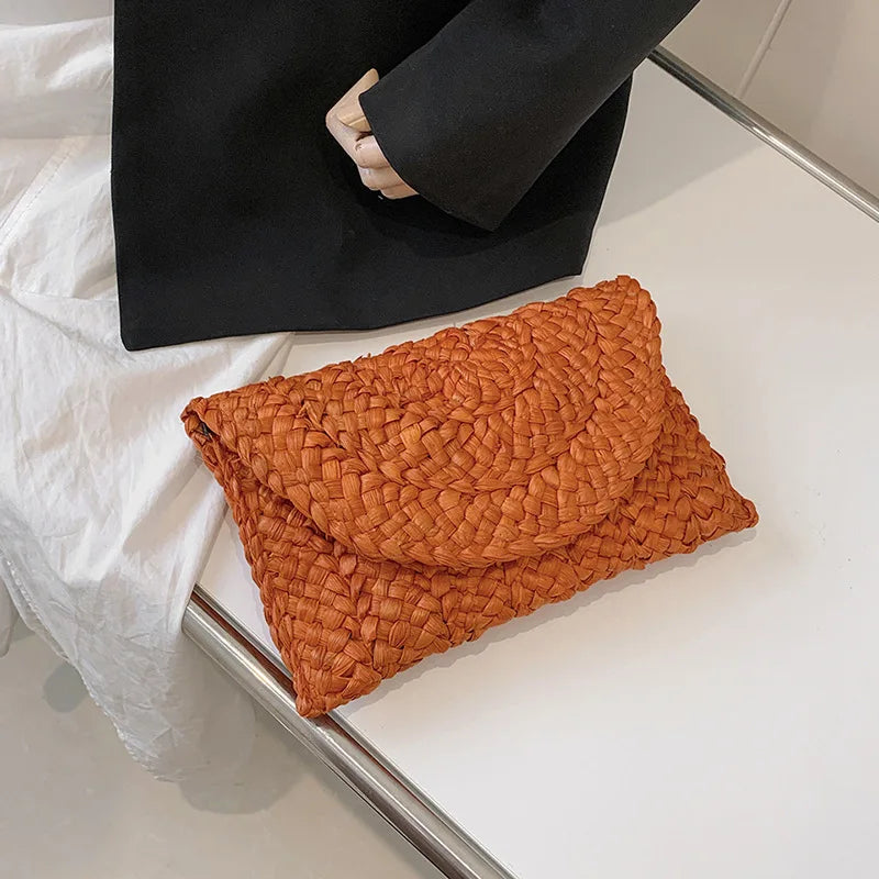 Straw Knitted Envelope Clutch