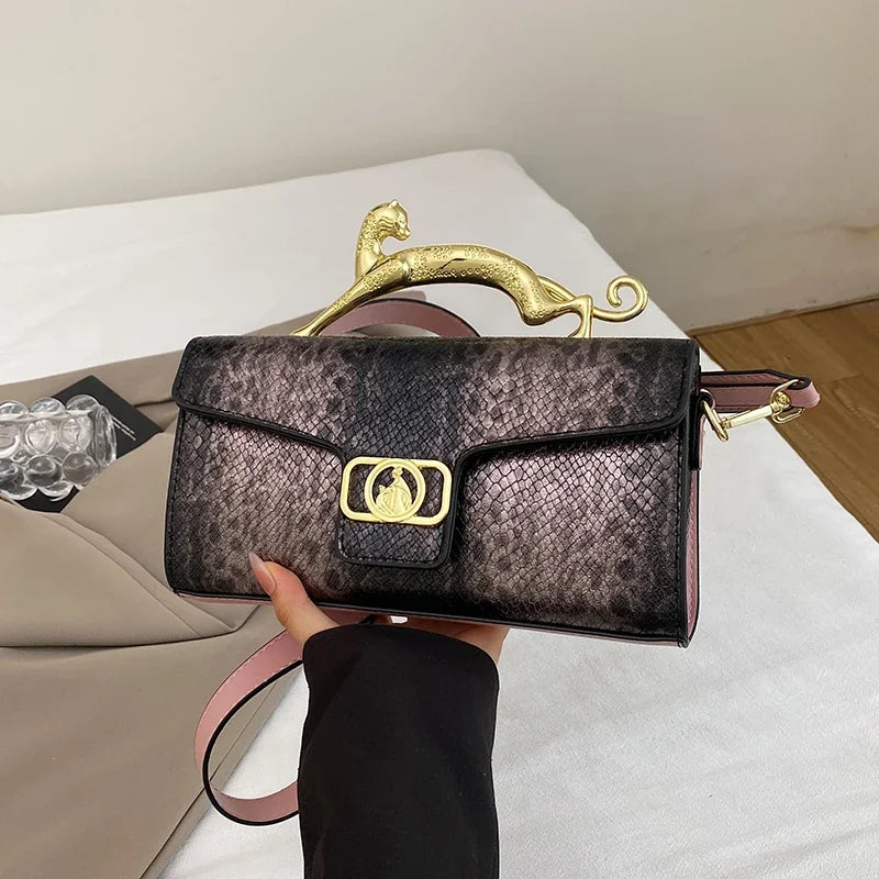 New Ladies Metal Buckle Simple Fashion Shoulder Bag Party Commuting Bag Women Luxury Brand Design PU Leather Bag