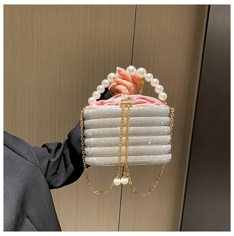 Pearl Metallic Bucket Clutch