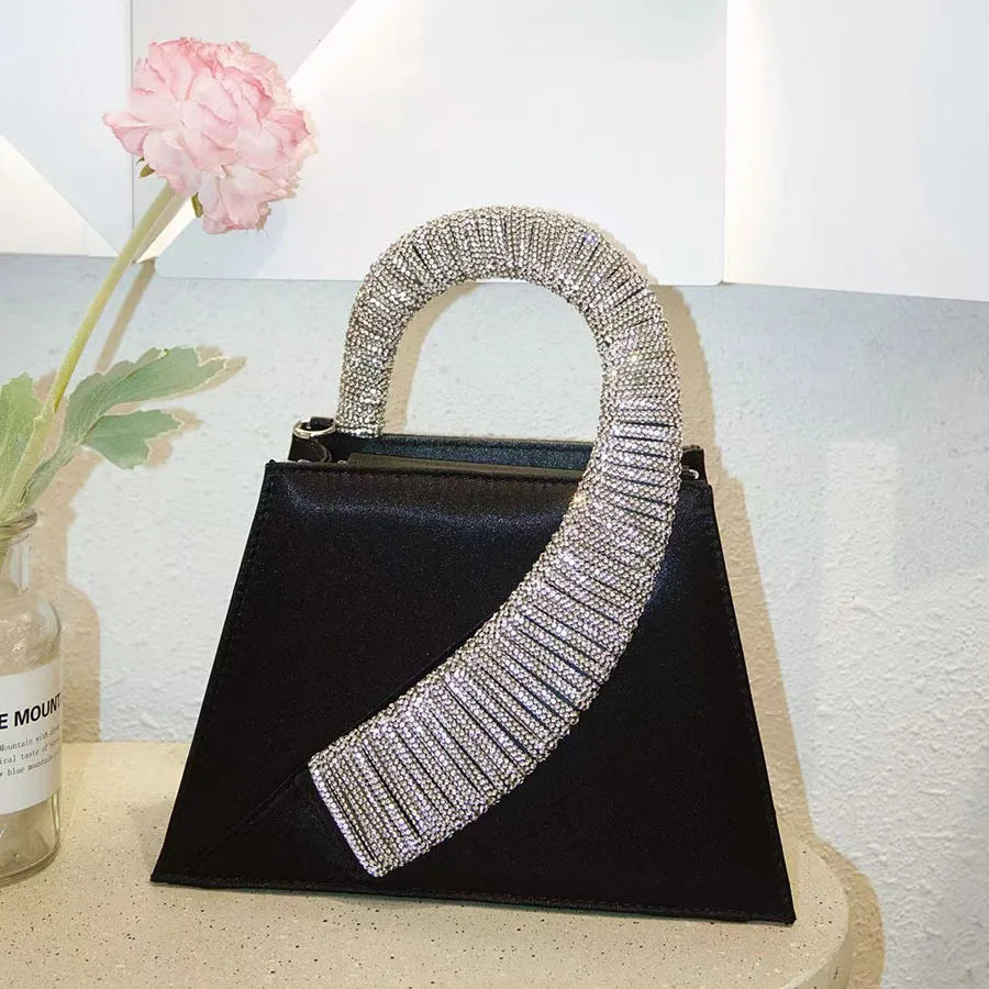 Luxury Satin Square Bag Wedding Party Clutch Purse Glitter Shiny Diamonds Handle Evening Bag Crossbody Bag Women Fashion Handbag