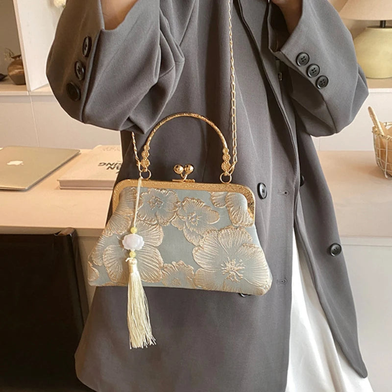 Embroidered Silk Square Clutch