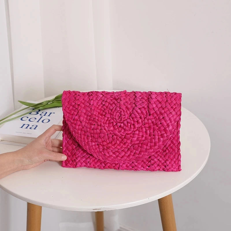 Straw Knitted Envelope Clutch