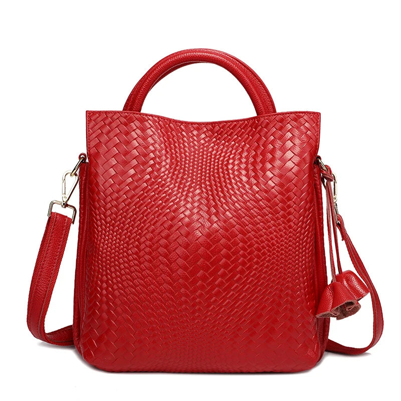 Woven Cowhide Commuter Handbag