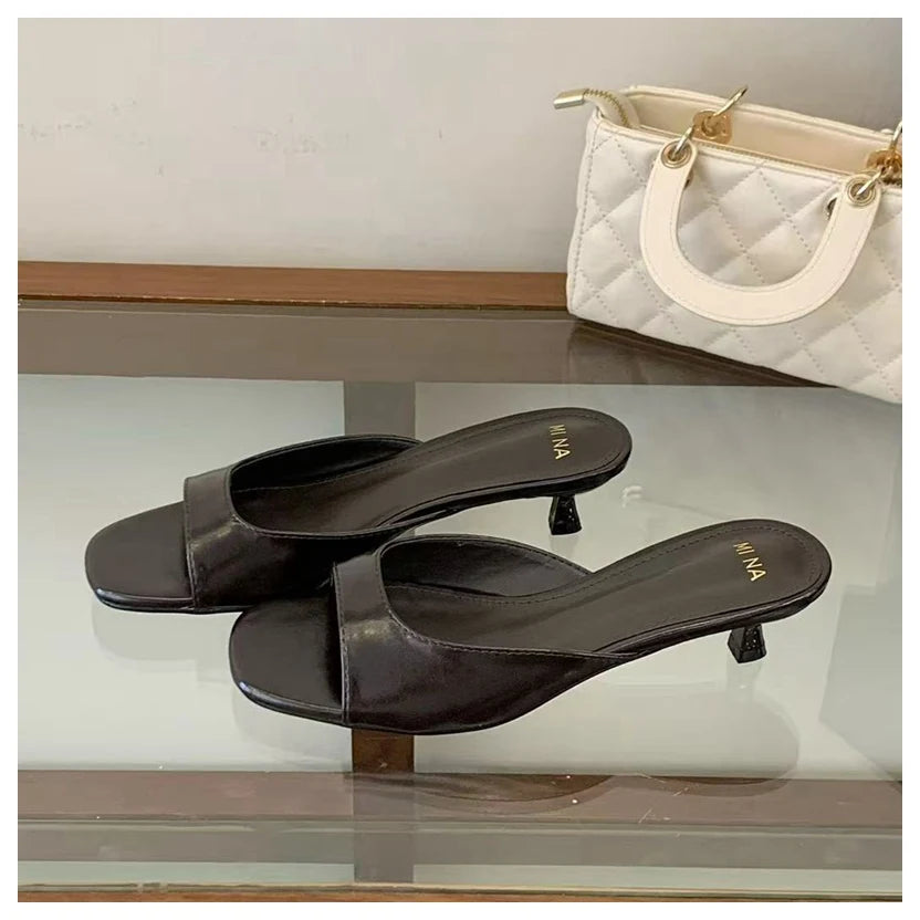 Patent Open Toe Mules