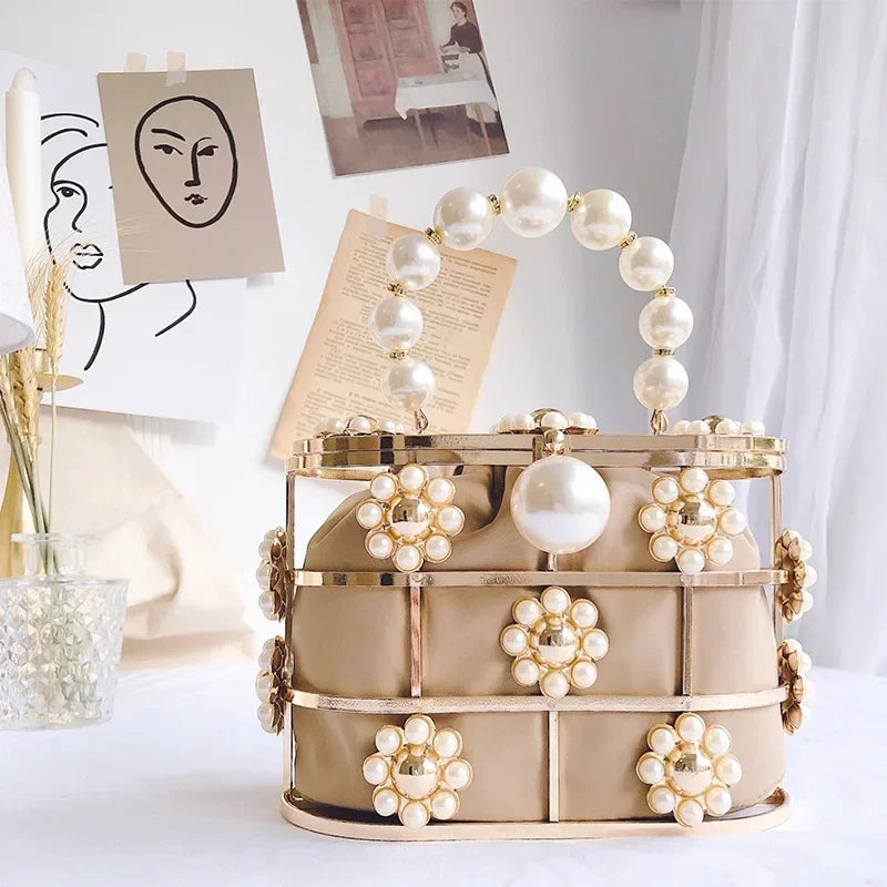 Pearl Metallic Bucket Clutch