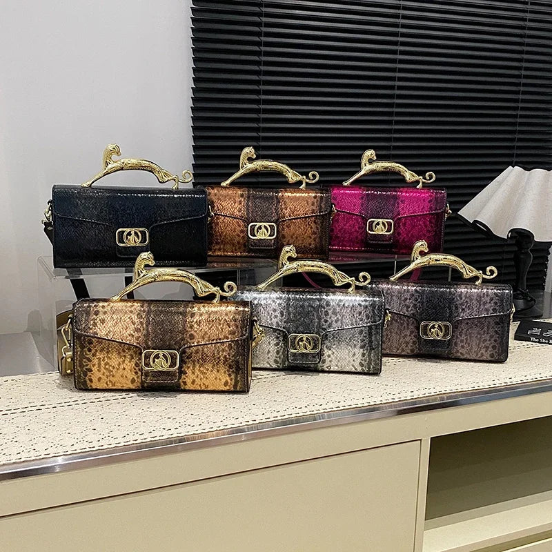 New Ladies Metal Buckle Simple Fashion Shoulder Bag Party Commuting Bag Women Luxury Brand Design PU Leather Bag