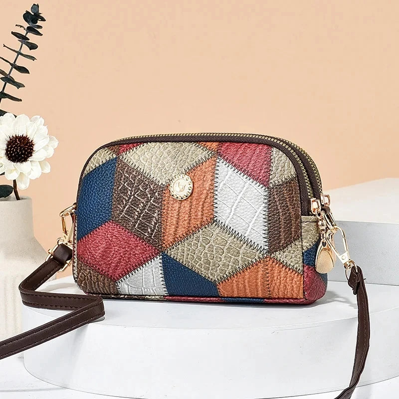 Plaid Fur Accent Satchel