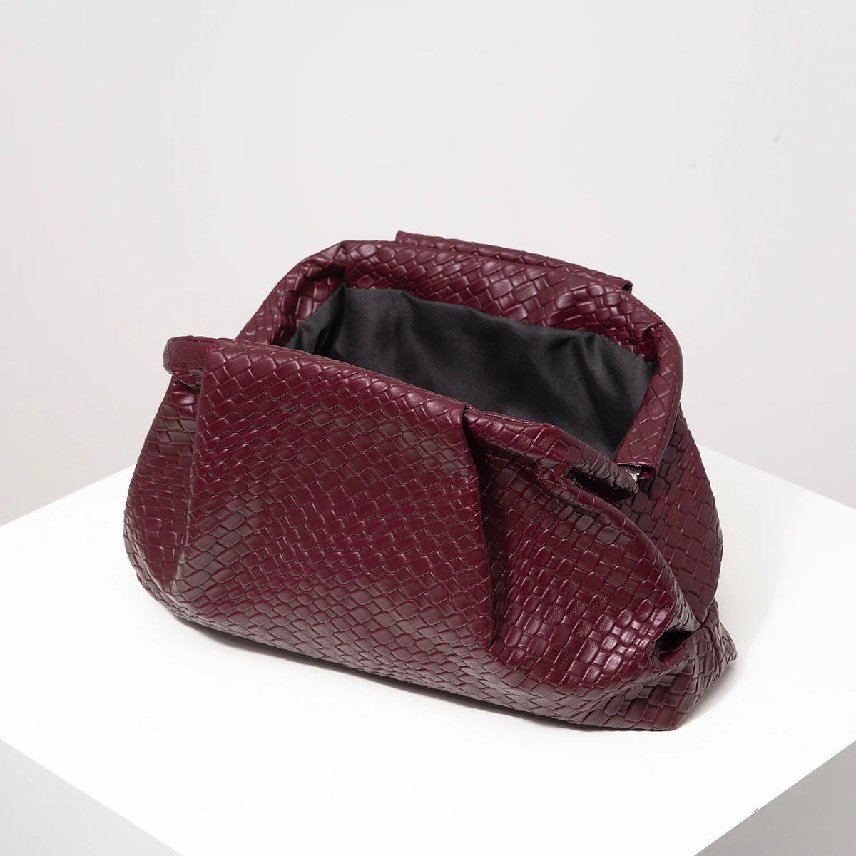 Woven Burgundy Kisslock Clutch