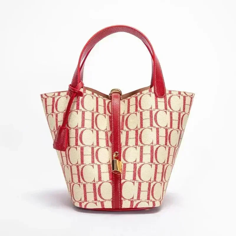 Printed Lock Bucket Handbag